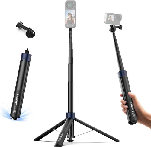 Vista 11 de Kaitezenz Trípode selfie stick para cámara GoPro, soporte de trípode extensible de 62 pulgadas con cabeza de bola de 360° tornillo de 1/4 pulgadas