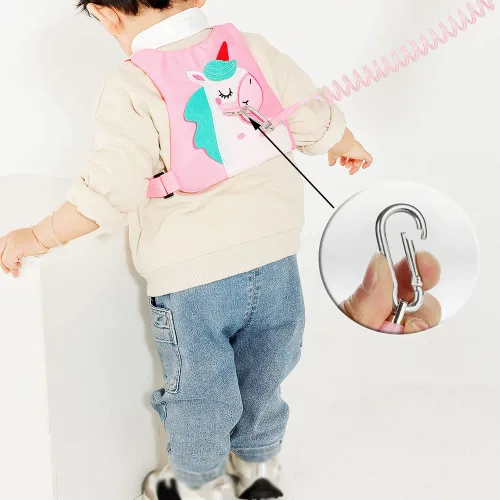 Vista 8 de Correa para niños pequeños, arnés de seguridad para caminar y muñeca antipérdida para niñas/niños de viaje (rosa)