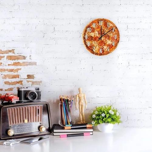 Vista 3 de Reloj de pared de pizza, reloj de pared para cocina, alimento, funciona con pilas, reloj de pared decorativo para sala de estar, dormitorio, 10