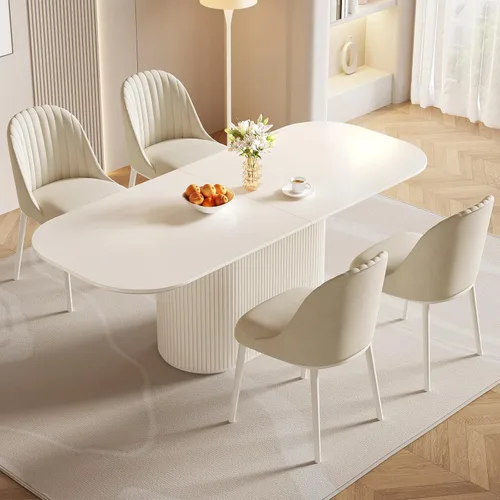 Vista 37 de Mesa de comedor ovalada de 63 pulgadas para 2-6 personas, mesa de cocina negra moderna, mesa de comedor rectangular de lujo, mesa de comedor