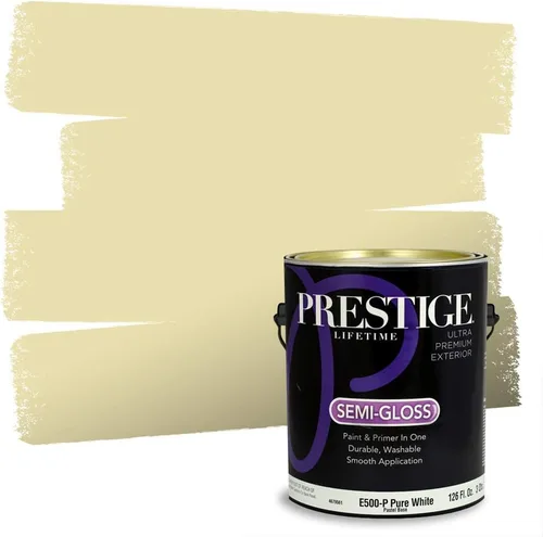 Vista 273 de PRESTIGE Pinturas de pintura exterior e imprimación en uno, 1 galón, plano, combinación comparable de Benjamin Moore* Manzanilla*