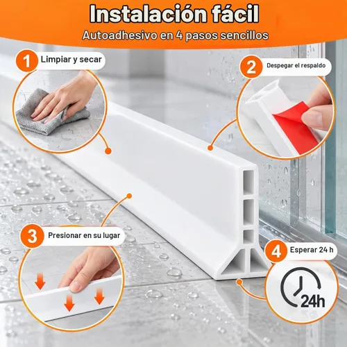 Vista 6 de Barrera de Agua para Umbral de Ducha de 3.8 Pulgadas de Alto, Plegable de 70 Pulgadas, Protector contra Salpicaduras de Agua de Ducha, Bloqueador