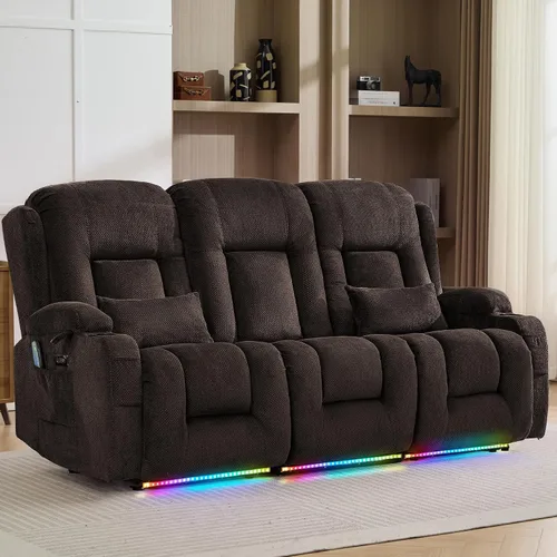 Vista 14 de TUNYI Wall Hugger - Sofá reclinable con consola, sofá biplaza reclinable eléctrico para autocaravana con masaje y Beige