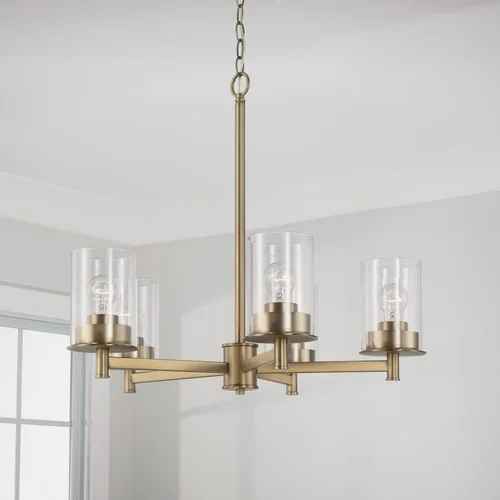 Vista 2 de HomePlace Lighting 446851AD-532 Mason - Candelabro redondo de cristal transparente de transición, 5 luces, 500 vatios totales, 24 pulgadas de alto x
