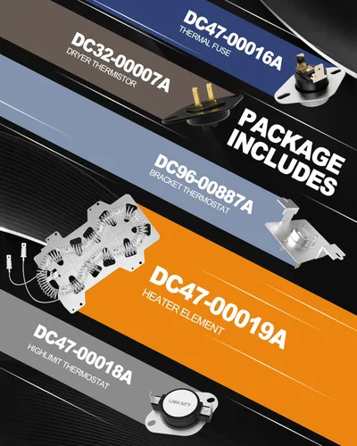 Vista 4 de 【Actualizado】Elemento de calefacción DC47-00019A para secadora Samsung DVE50R5200W/A3 DV45H7000EW/A2 DV40J3000EW/A2 DVE50M7450W/A3 DV42H5000EW/A3