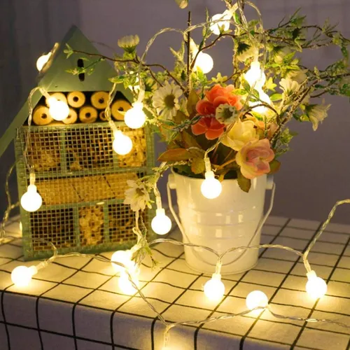 Vista 8 de Lighting EVER Guirnalda de luces con forma de globo, funciona con pilas, 16.4 pies, 50 luces LED de bola pequeña decorativa con control remoto