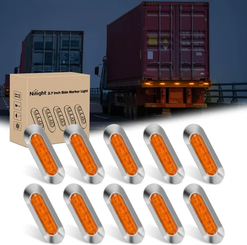 Vista 13 de Nilight 3 Inch Amber Oval LED Marker Lights 10PCS Clear Lens Side Clearance Lights 12V DC IP67 Waterproof Chrome Housing for Semi Truck Trailer RV
