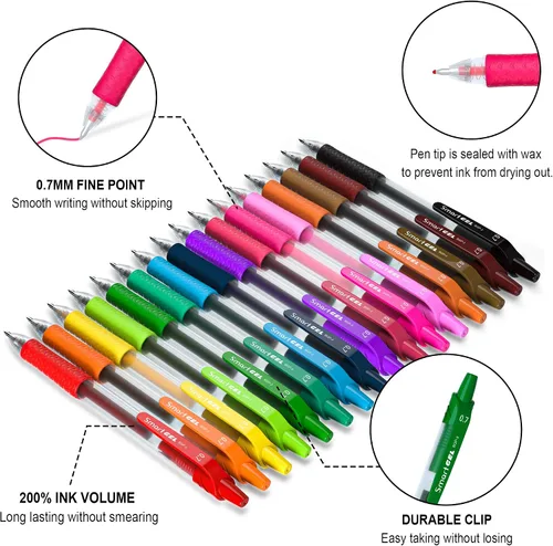 Vista 3 de Juego de bolígrafos de gel Smart Color Art, 16 colores, punta mediana, bolígrafos de tinta de gel retráctiles con agarre cómodo, escritura suave