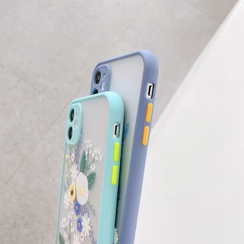 Vista 4 de Ownest Funda compatible con iPhone 11 para iPhone 11 con diseño de flores, transparente esmerilado, parte trasera de policarbonato floral, para Azul