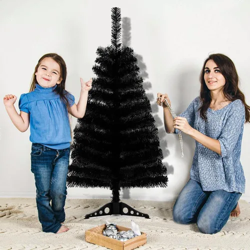Vista 4 de Árbol de Navidad artificial negro de 3 pies, pino de Navidad de mesa con base de soporte de PVC para Navidad, Halloween, hogar, oficina, decoración