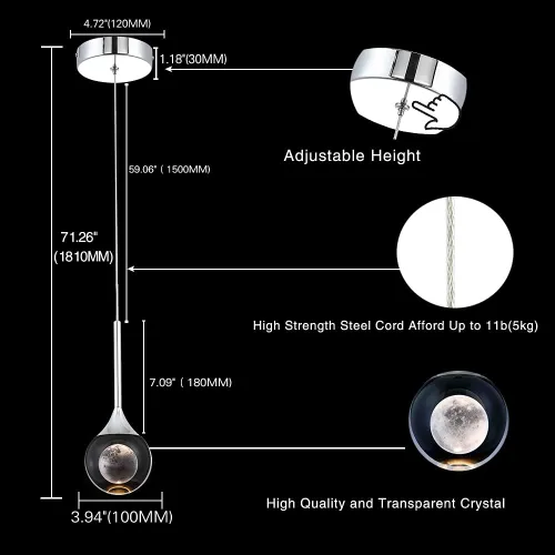 Vista 8 de Sedelan Lámpara colgante de cristal, iluminación moderna para isla de cocina, LED de 5 W, mini luz colgante, luces de isla de lujo para cocina