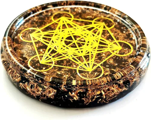 Vista 4 de Grande 4 "cristales de obsidiana Metatron's Cube Merkaba Coaster Placa de carga de agua Cúpula de energía