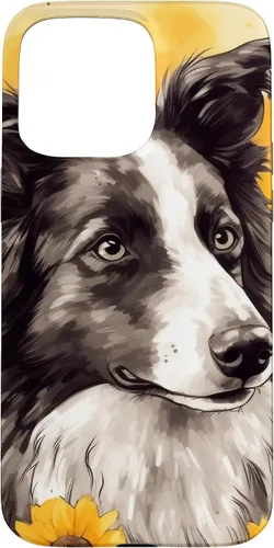 Vista 28 de iPhone 16 Border Collie Dog Watercolor Sunflower Border Collie Case