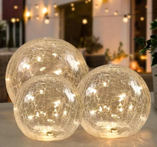 Vista 8 de Lámpara LED Crackle Globe funciona con pilas, orbe de vidrio iluminado para decoración de festivales de Navidad, luz de bola de vidrio de mercurio