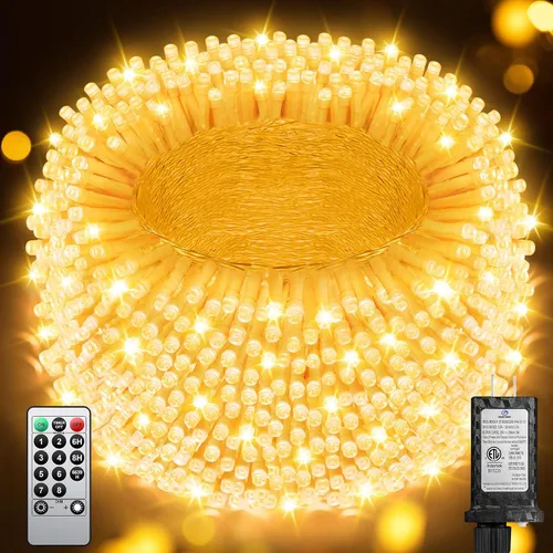 Vista 22 de 380 luces LED de Navidad de 125 pies, guirnalda de luces para exteriores, impermeables, temporizador y memoria, 8 modos regulables, para árbol