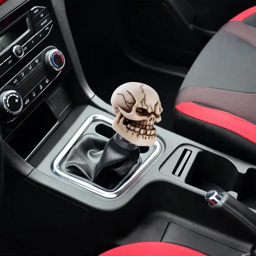 Vista 2 de Pomo de cambios con forma de calavera para palanca de cambios de coche, color beige, ajuste universal para la mayoría de las transmisiones manuales