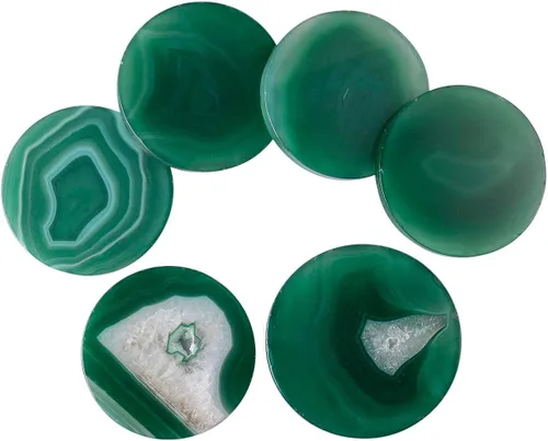 Vista 9 de mookaitedecor Juego de 6 tarjetas de mesa de ágata pulida, geoda de ágata, decoración de boda, paquete de 6 Natural Green Blue Agate Stone, Table