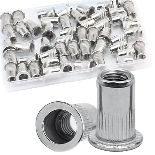 Vista 21 de Tuerca de remache de 1/4”-20 UNC, 80 piezas de acero inoxidable 304 de cabeza plana Rivnut, inserto roscado Nutsert