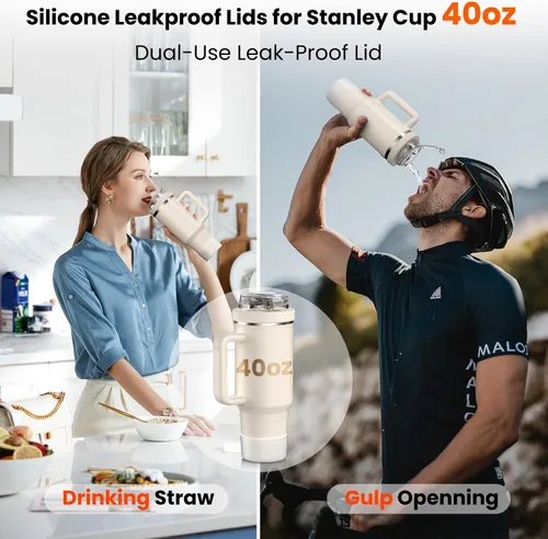 Vista 2 de Leakproof Flip Straw Lid Replacement for Stanley Quencher H2.0 Tumbler 40 OZ - Silicone Spill Proof Cup Top & Boot Set for Stanley, Dust-Proof Cover