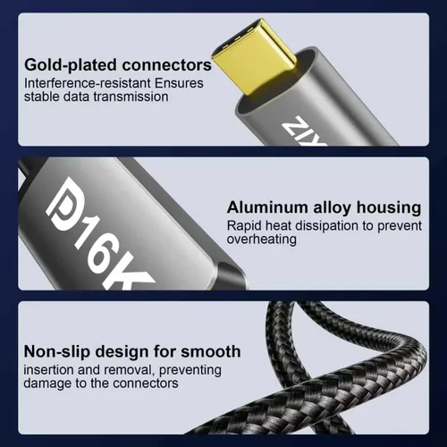 Vista 6 de Cable USB C a DisplayPort 2.1 de 3.3 pies unidireccional 16K a 60Hz Gris Acero
