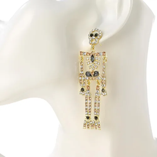 Vista 7 de SENNI Aretes de calavera de esqueleto de Halloween, aretes colgantes de esqueleto de calavera espeluznante, regalo de joyería para mujeres y niñas