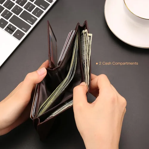 Vista 6 de GOIACII Carteras para hombres de gran capacidad de cuero genuino RFID plegable hombres billeteratitular de la tarjeta de crédito con ventana