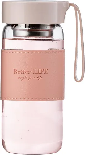 Vista 11 de Botella de Té de Vidrio de 16 oz Botella para Beber con Funda Antideslizante, e Infusor de Té de Acero Inoxidable, Tapa a Prueba de Fugas, Botella