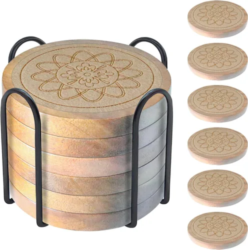 Vista 20 de Posavasos de madera para bebidas, Minacun conjuntos de posavasos absorbentes de 5, posavasos para bebidas para protección de mesa de café