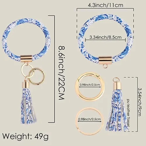 Vista 2 de Coolcos Llavero de piel, círculo grande con borla, para muñeca, brazalete, regalo para mujer
