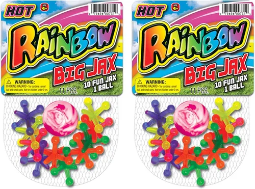 Vista 9 de JA-RU Juego Big Rainbow Jacks con pelota hinchable (1 juego, 10 piezas Jax) juegos de mesa vintage, juguetes clásicos para niños. Recuerdo