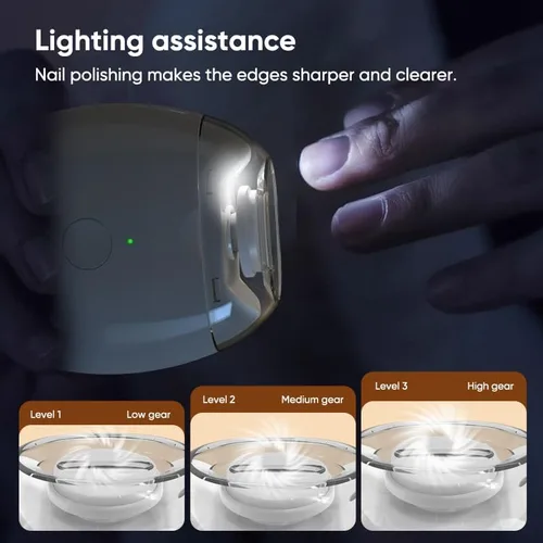 Vista 5 de Cortaúñas eléctrico automático: recortador de uñas recargable con luz LED, herramienta de cuidado silencioso de 3 velocidades para adultos, personas