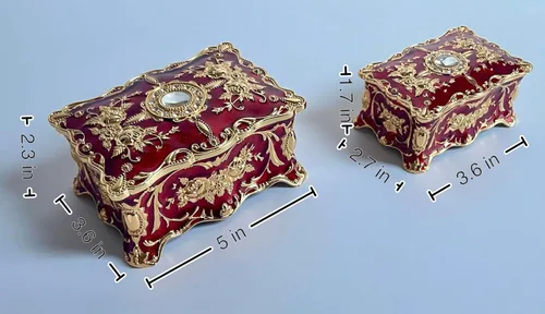 Vista 3 de Caja de metal con diseño de rosas, estilo pastoral, bandeja de almacenamiento de piedras preciosas vintage, caja de regalo de recuerdo del tesoro