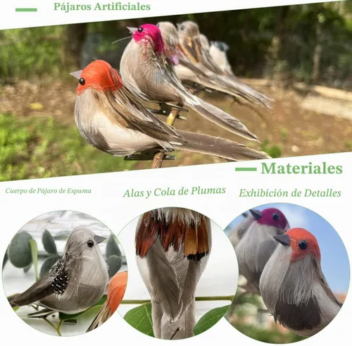 Vista 5 de LWINGFLYER 6 piezas de espuma artificial de simulación de pájaro gorrión adornos con clip en pájaros decorativos con plumas para decoración de árbol