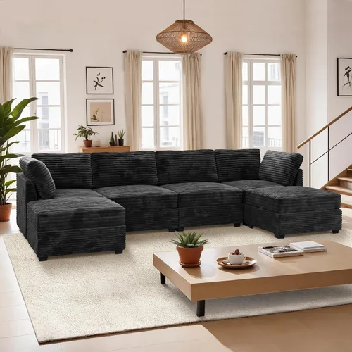 Vista 20 de Sofá seccional modular, conjunto de sofá en forma de L de 98" para sala de estar, 4 asientos cómodos tipo nube con sillas giratorias, combinación