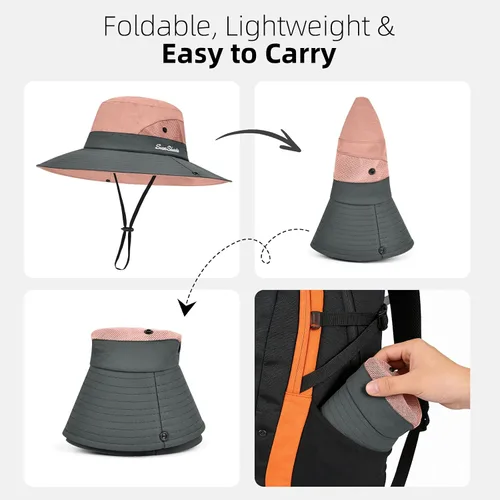Vista 10 de Rosoz Sombreros de cola de caballo para mujer, protección UV, ala ancha 1 paquete-negro