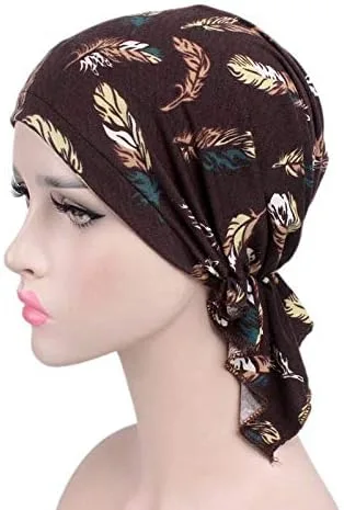 Vista 2 de Gorro de turbante de sueño con estampado de algodón elástico para mujer, bufanda de quimioterapia para pérdida de cabello con cáncer