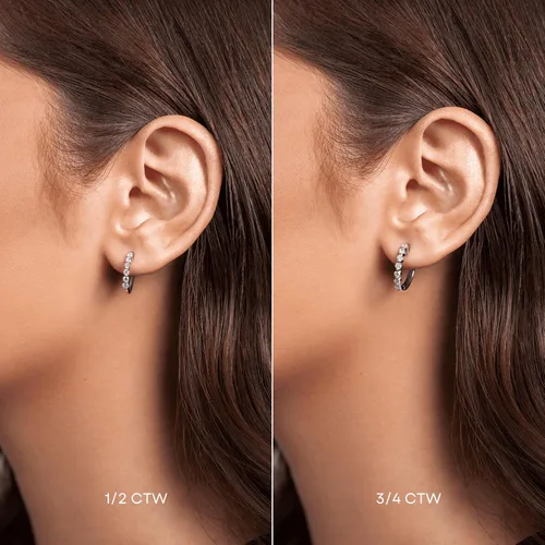 Vista 4 de Aretes de aro esenciales de diamante natural de 12 a 34 quilates para mujer en oro blanco y amarillo de 14 k (F-G, SI2-I1, cttw) por Privosa Fine