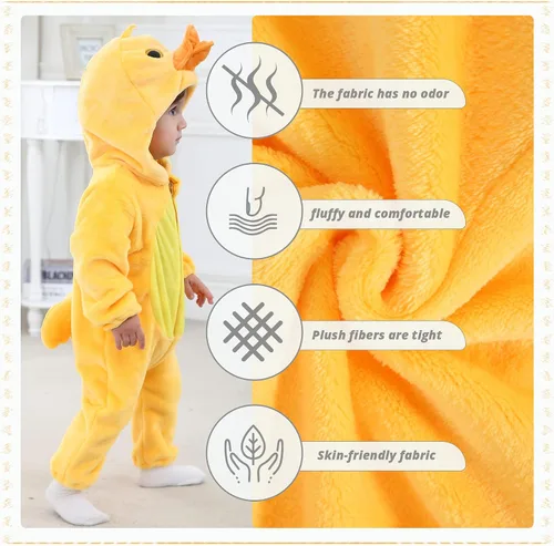Vista 7 de MICHLEY - Overol unisex para bebé mameluco estilo animal con capucha de franela cosplay para invierno u otoño