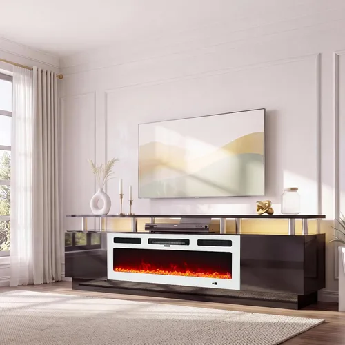 Vista 23 de Soporte de TV de 70 pulgadas para sala de estar, centro de entretenimiento moderno y consola multimedia, se adapta a televisores de hasta 80 Todo
