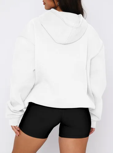 Vista 99 de onlypuff Sudadera casual con capucha para mujer, de manga larga, con bolsillo de canguro, hombro caído