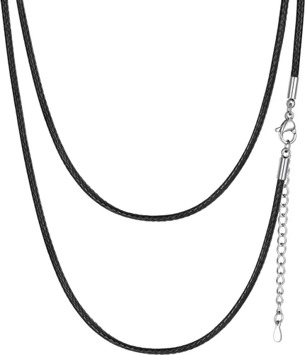 Vista 12 de ChainsHouse Collar de Cuero Negro Trenzado Impermeable con Cierre, Cadena de Cuerda DIY para Hombre y Mujer para Colgante, Personalización a. 0.079