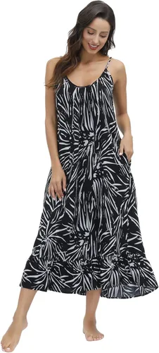 Vista 4 de BUENOS NINOS - Vestido largo estilo bohemio, estampado floral y cuello en V para mujer, vestido de estilo étnico con tirantes delgados ajustables
