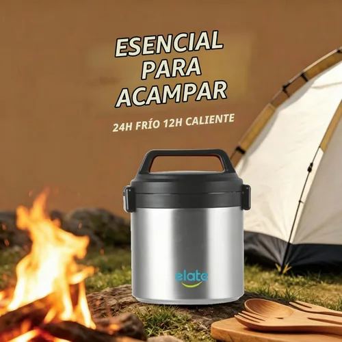 Vista 2 de Elate Tarro Térmico de Alimentos de 2 Cuartos para Comida Caliente 64oz Camp Crock de Acero Inoxidable con Aislamiento al Vacío, Recipiente Negro