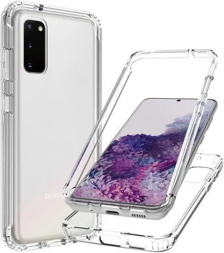 Vista 6 de Funda para Samsung Galaxy S20 5G, transparente, protección de cuerpo completo, protector de pantalla de vidrio templado, parachoques híbrido a