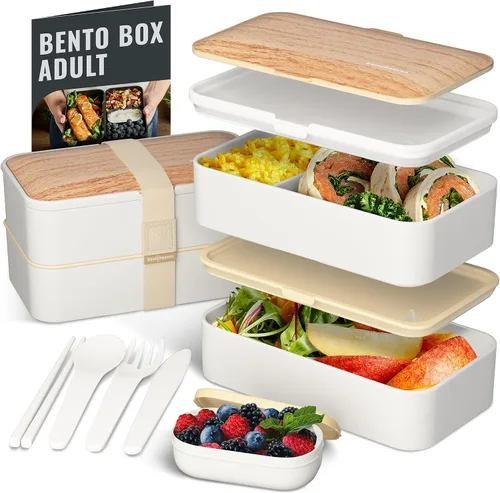 Vista 10 de Bentoheaven Lonchera Bento de alta calidad para adultos con compartimentos para mujeres y hombres, juego de utensilios, palillos y recipiente