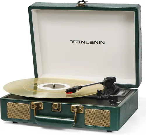 Vista 20 de Reproductor de discos de vinilo con altavoces integrados, tocadiscos de entrada Bluetooth de 3 velocidades, grabación y reproducción USB/TF