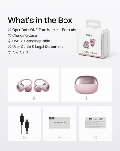 Vista 8 de SHOKZ OpenDots ONE - Auriculares de oído abierto, Auriculares de clip - Auriculares inalámbricos Bluetooth con micrófono - Seguros, ligeros, Rosa