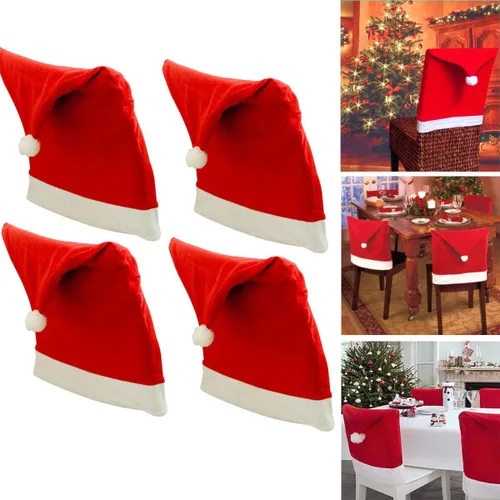 Vista 6 de traderplus 4 fundas para sillas de Navidad, decoración de sombrero de Papá Noel, vacaciones de Navidad