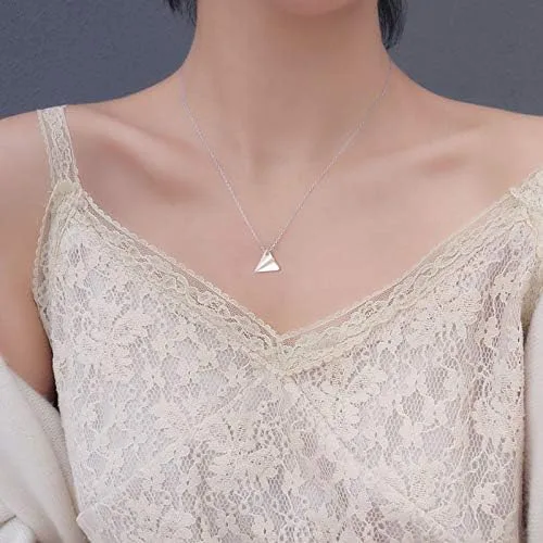 Vista 2 de YOOE - Collar de avión de papel de origami triangular, collar de avión de papel geométrico, collar de avión de papel triangular simple para mujeres