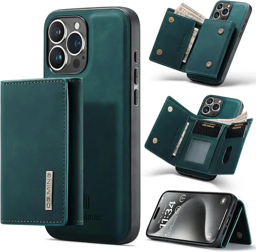 Vista 8 de Funda tipo cartera 2 en 1 para iPhone 15 Pro Max, funda protectora de poliuretano termoplástico (TPU) a prueba de golpes, cartera magnética